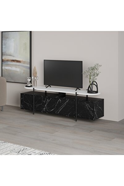 Mourah Home Mourah Hanley Tv Stand Up To 65 Inches - Black Marble/ White- 2 Years Warranty