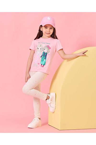 REDTAG Girls Ecru Heart Print Leggings