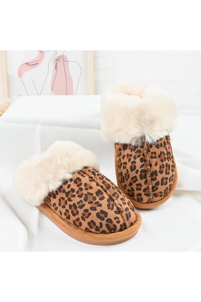 Tmall Papuci de damă, din piele întoarsă, cu blană, TM1PD1070, model leopard