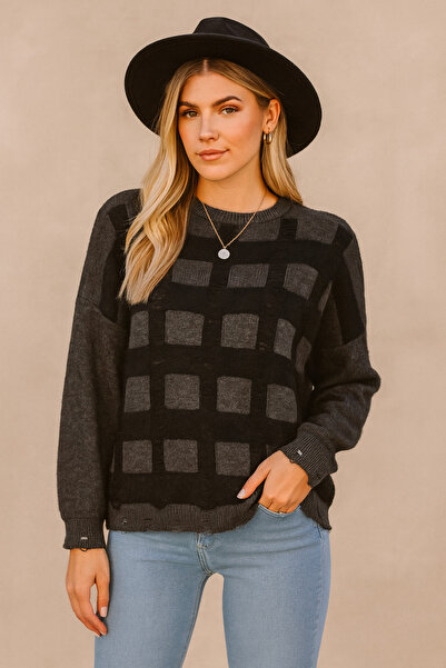 Minora MinoraLady Pulover pentru femei cu model pătrat moale supradimensionat...