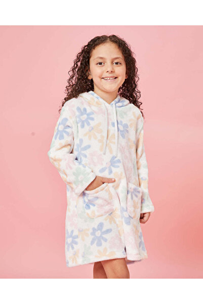REDTAG Girls White Floral Hooded Nightshirt