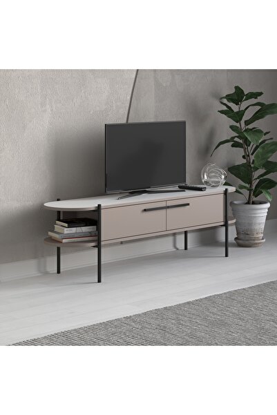 Mourah Home حامل تلفزيون من موراه أوتيس حتى ٦٥ بوصة - لون بني فاتح/أبيض