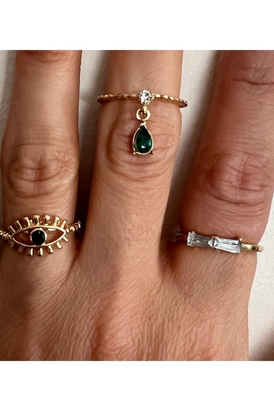 tones official خاتم مكون من 3 قطع من الأحجار الكريمة باللونين الأخضر والأبيض ...