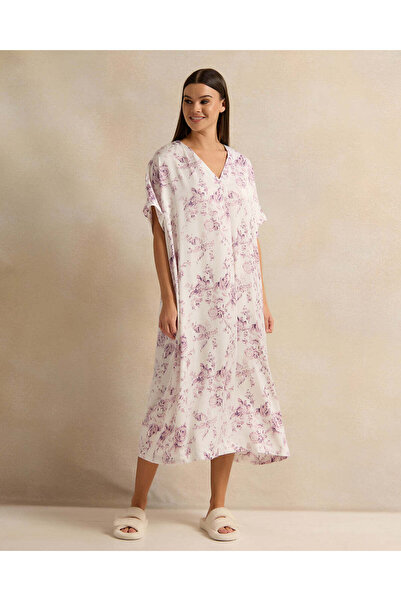 REDTAG Women Lilac Flower Kaftan Satin Nightgown