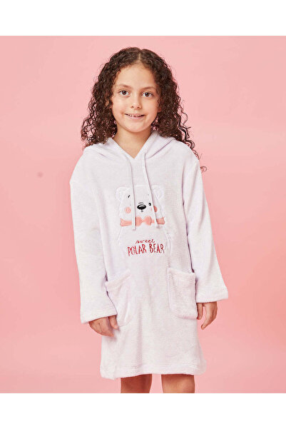 REDTAG Girls White Printed Hooded Nightshirt