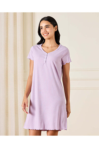 REDTAG Women Purple Ribbed Night-Shirt