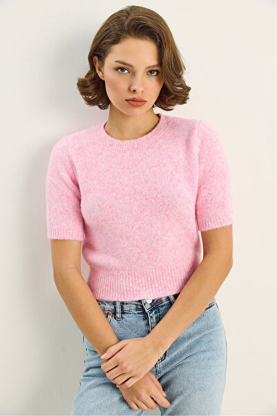 Bianco Lucci Women's Crew Neck Short Sleeve Basic Knitwear Sweater 9037 60283747