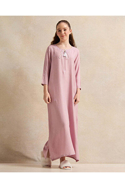 REDTAG Senior Girls Pink Embroidered Nightgown