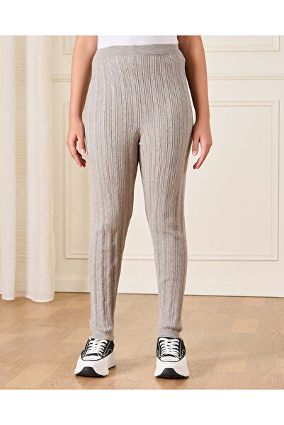 REDTAG Senior Girls Grey Cable Knit Leggings