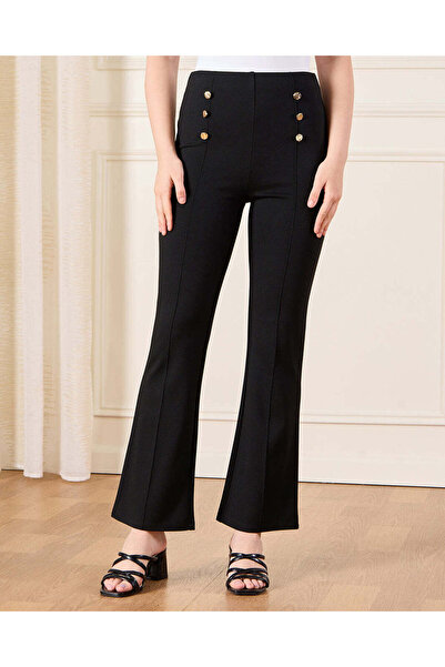 REDTAG بنطال ضيق أسود واسع الأرجل للفتيات الكبيرات مع أزرار أمامية