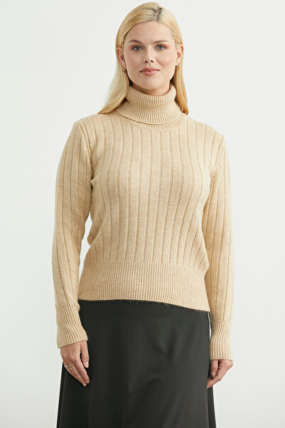 Sementa Tam Balıkçı Thick Corded Fabric Knitwear Sweater - Caramel