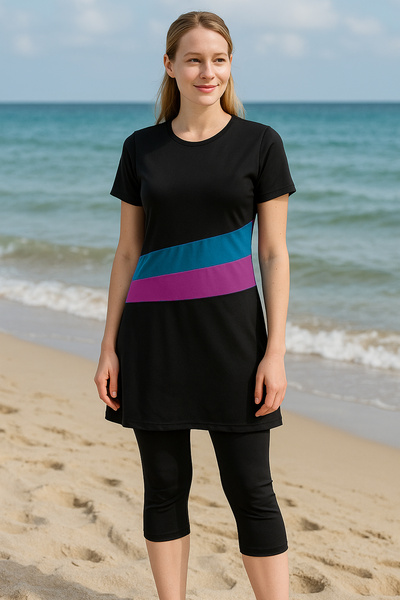 Haliç Mayo Short Sleeve Semi-Closed Swimsuit 2131 Black