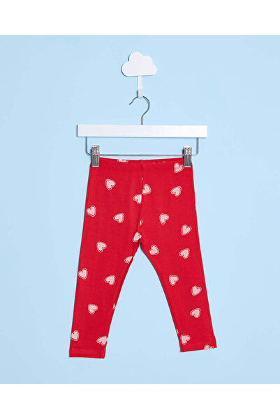 REDTAG Infant Girls Red Heart Print Leggings