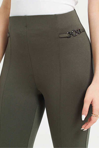 REDTAG Women Olive Side Detailed Chain Leggings