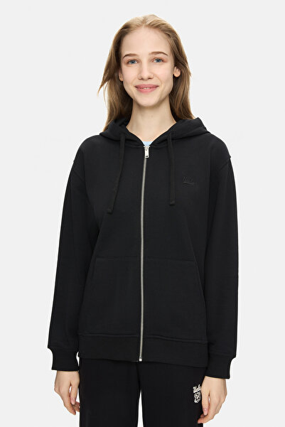 UCLA Γυναικείο φούτερ VIVIANA Μαύρο με κουκούλα με τύπωμα με φερμουάρ Standard Fit