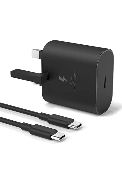 HYX شاحن USB-C بقوة 25 وات مع كابل USB Type-C - أبيض (متوافق مع Samsung Galaxy)