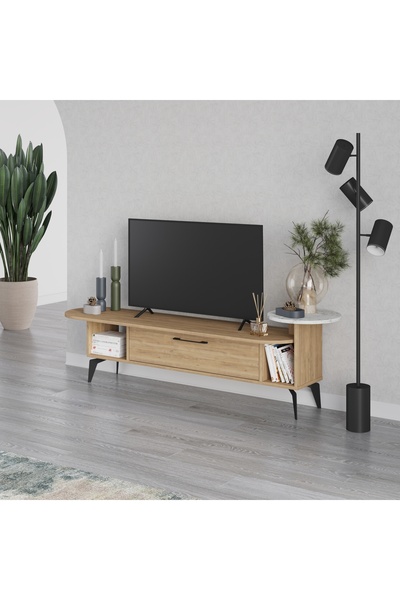 Mourah Home Mourah Ada Tv Stand Up To 60 Inches - Oak/White Marble
