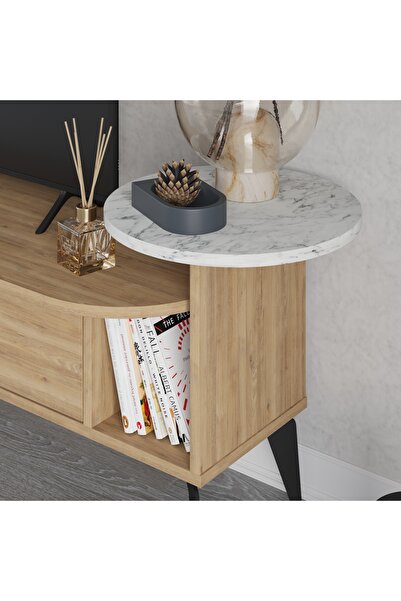 Mourah Home Mourah Ada Tv Stand Up To 60 Inches - Oak/White Marble
