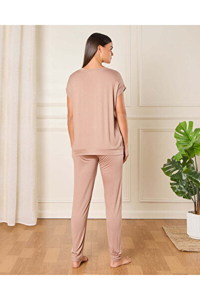 REDTAG Women Beige Solid Pyjama Set (2 Piece)