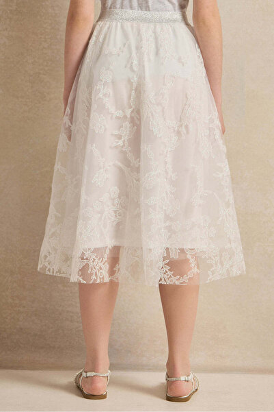 REDTAG Senior Girls White Mesh Embellished Tulle Skirts