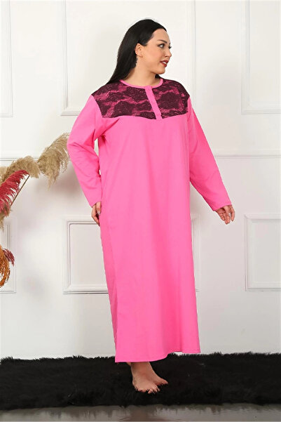 alfa expres Clothing Plus Size Long Sleeve Lace Fuchsia Mother Nightgown