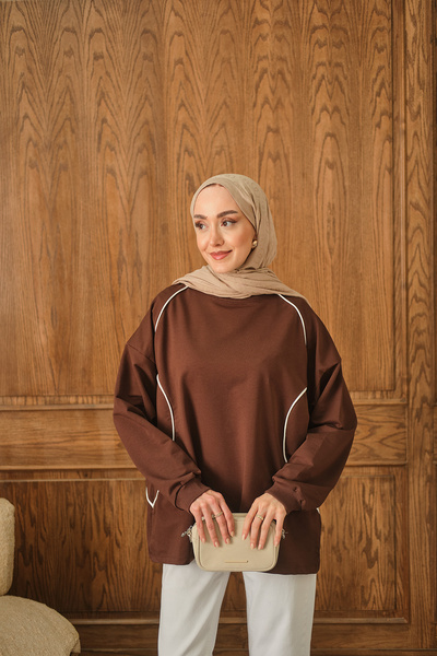 LOCCO Women's Stripe Detail Tunic Brown