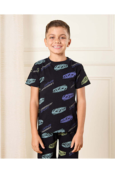 REDTAG Boys Black Cars Printed Pyjama Set (2 Piece)
