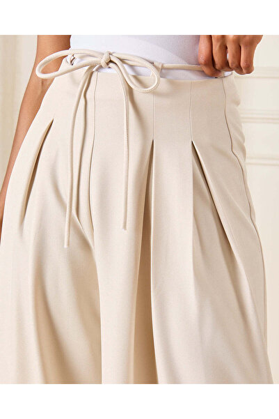 REDTAG Women Beige Pleated Trousers With Self Fabric Belt