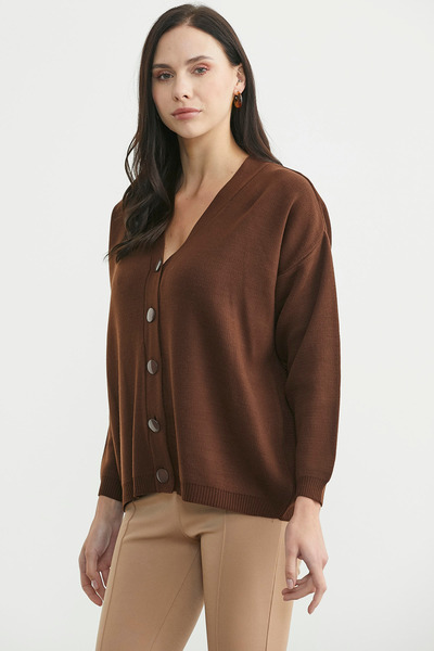 Sementa V-Neck Casual Buttoned Knit Cardigan - Brown