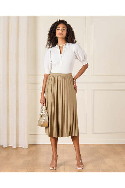 REDTAG Women Beige Pleated Skirt