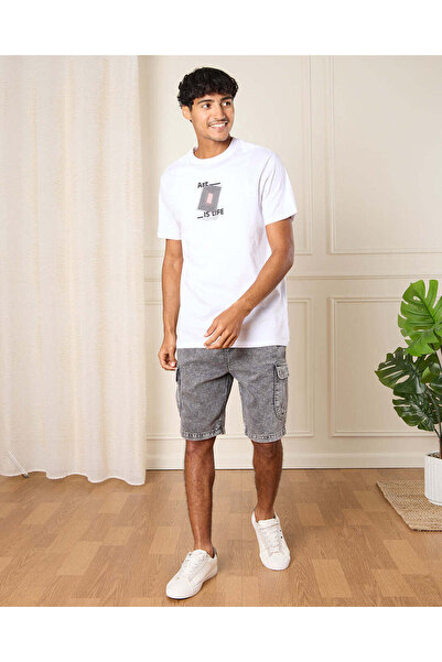 REDTAG Men Grey Denim Cargo Shorts