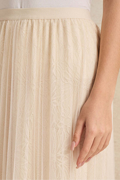 REDTAG Senior Girls Cream Pleated Lace Skirt