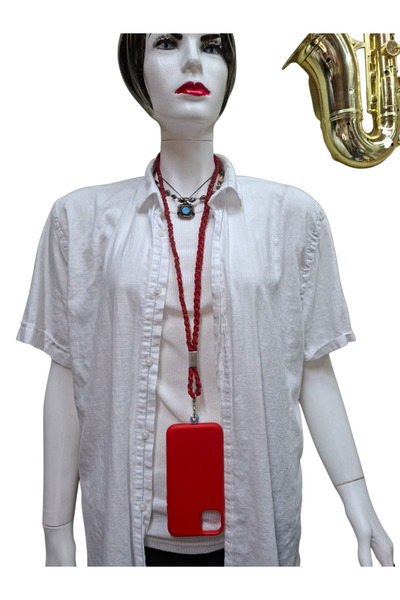 My Strape حزام رقبة للهاتف منسوج من الحجر الأحمر متوافق مع جميع الأغطية