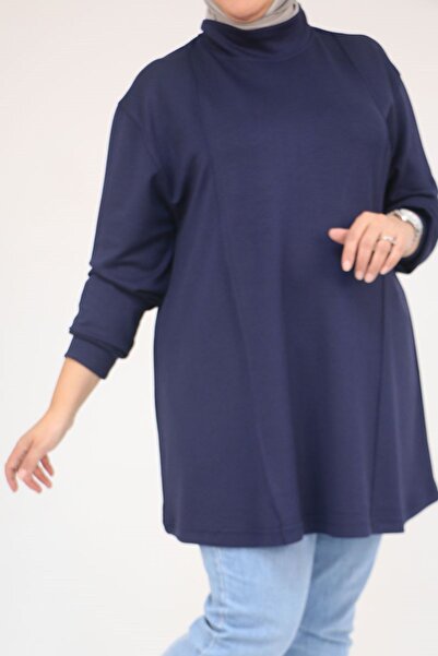 Eslina 58134 Plus Size High Neck Modal Tunic - Navy Blue