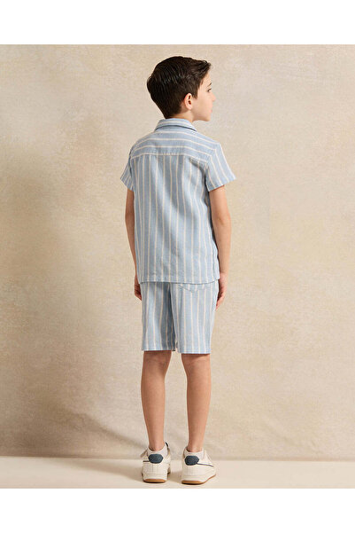 REDTAG Boys Blue Striped Collared Set (2 Piece)