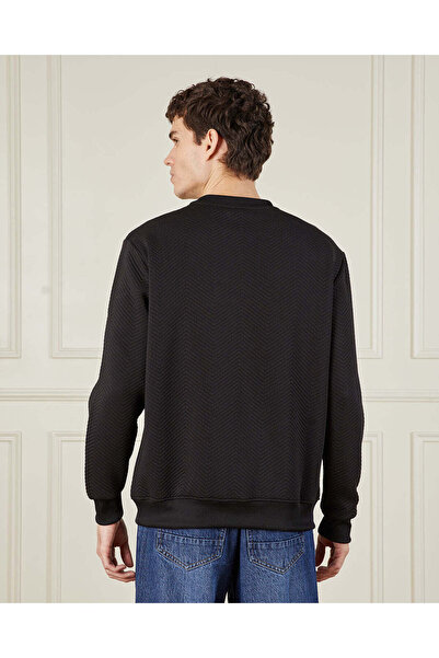 REDTAG Men’s Black Jacquard Sweatshirt
