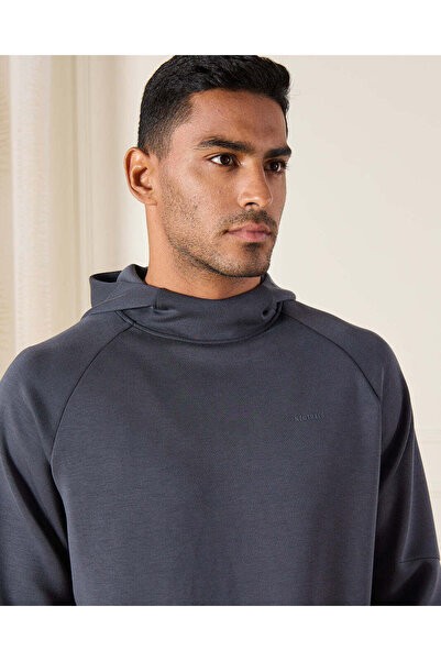 REDTAG Men Charcoal Hooded Lounge Sweatshirt