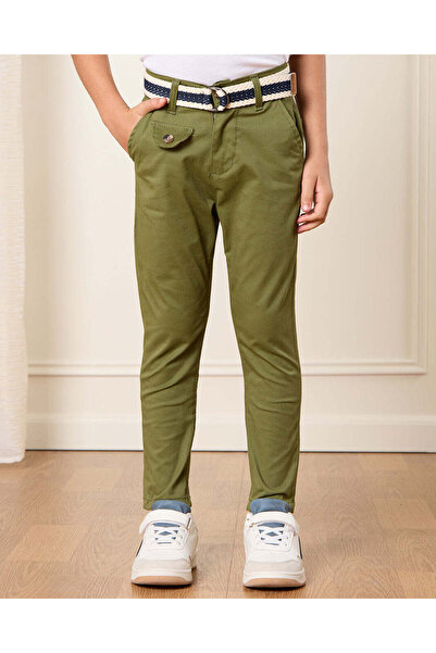 REDTAG Boys Green Belted Trousers