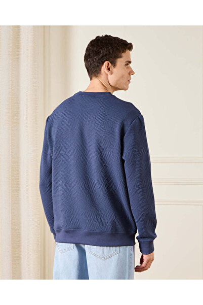 REDTAG Men Blue Jacquard Sweatshirt