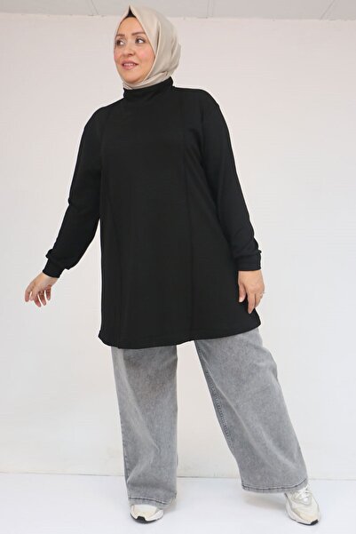 Eslina 58134 Plus Size High Neck Modal Tunic - Black