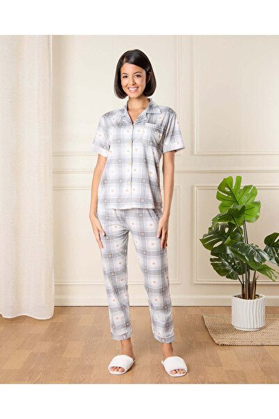REDTAG Women Blue Checkered Pyjama Set (2 Piece)