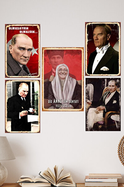 DURUSA Set de postere MDF cu portretul lui Ataturk (5 bucăți), decor de peret...
