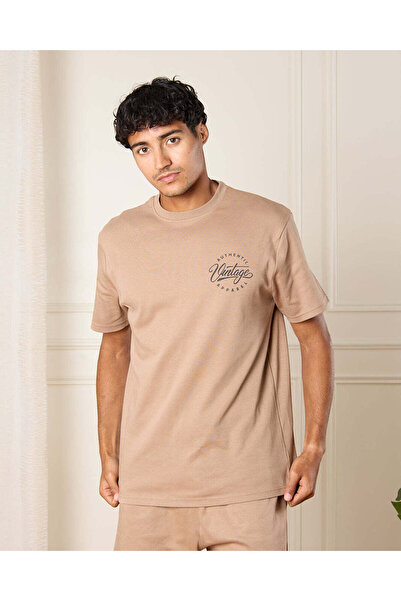 REDTAG Men Beige Plain Pyjama Set (2 Piece)