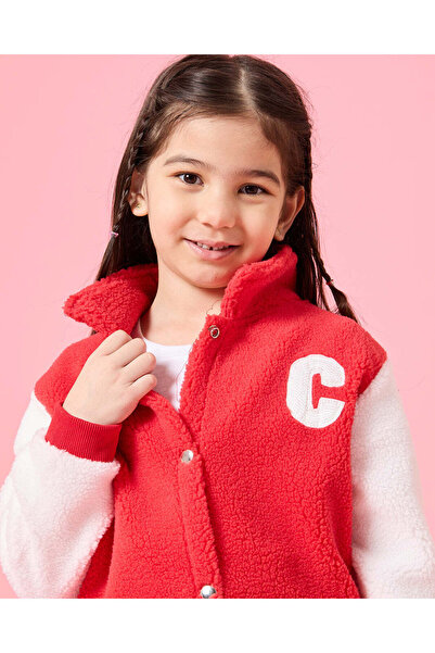 REDTAG Girls Red And White Textured Sweatshirt