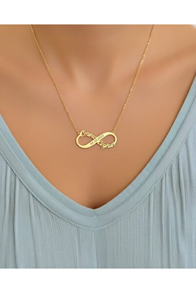 İNDİGO TAKI İki İsimli Tarihli Sonsuzluk 14 Ayar Altın Kolye