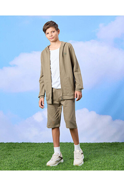 REDTAG Senior Boys Olive Zip Through Hooded Sweatshirt