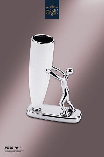 Porio Gümüş Beyaz Seramik 16*7*22 cm İnsan Figürlü Dekoratif Vazo PR20-1033