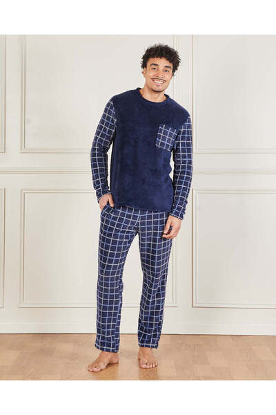 REDTAG Men Navy Cosy Fleece Pyjama Set (2 Piece)