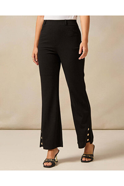 REDTAG Women Black Bottom Button Details Smart Trouser