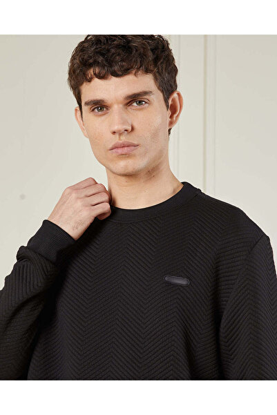 REDTAG Men’s Black Jacquard Sweatshirt